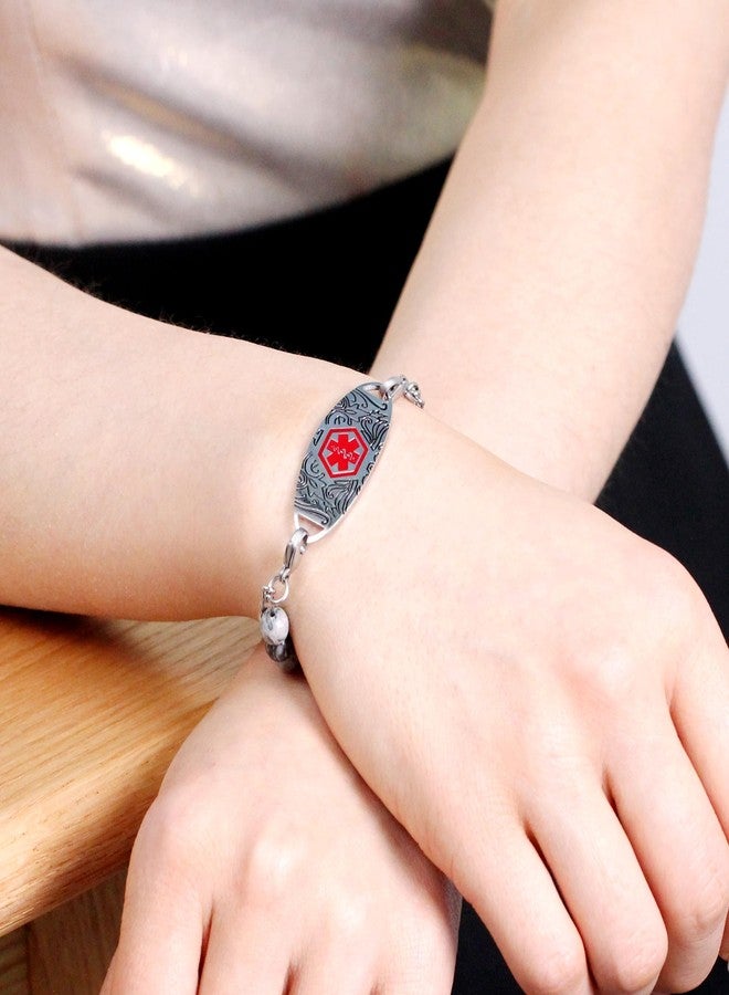 Tobestu Penicillin Allergy Waterproof Medical ID Bracelet - Red Symbol Dual-Link Bracelets for Women YA5493 - Image 2